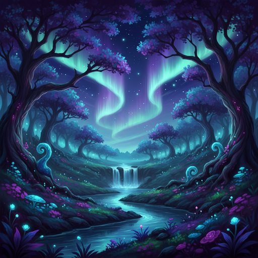 Магический лес с северным сиянием